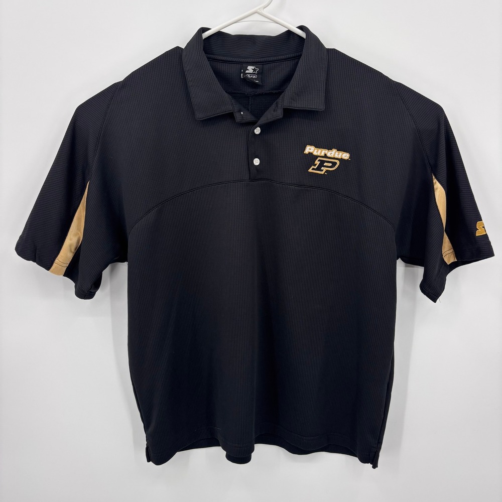 Starter Purdue Polo Shirt Mens XL Black Excellent Embroidered Ribbed Sportswear
